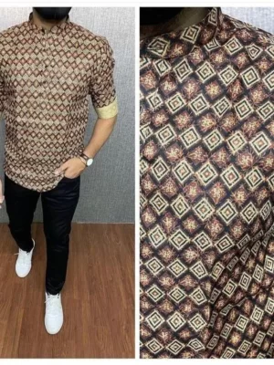Brown square pattern printed fabric